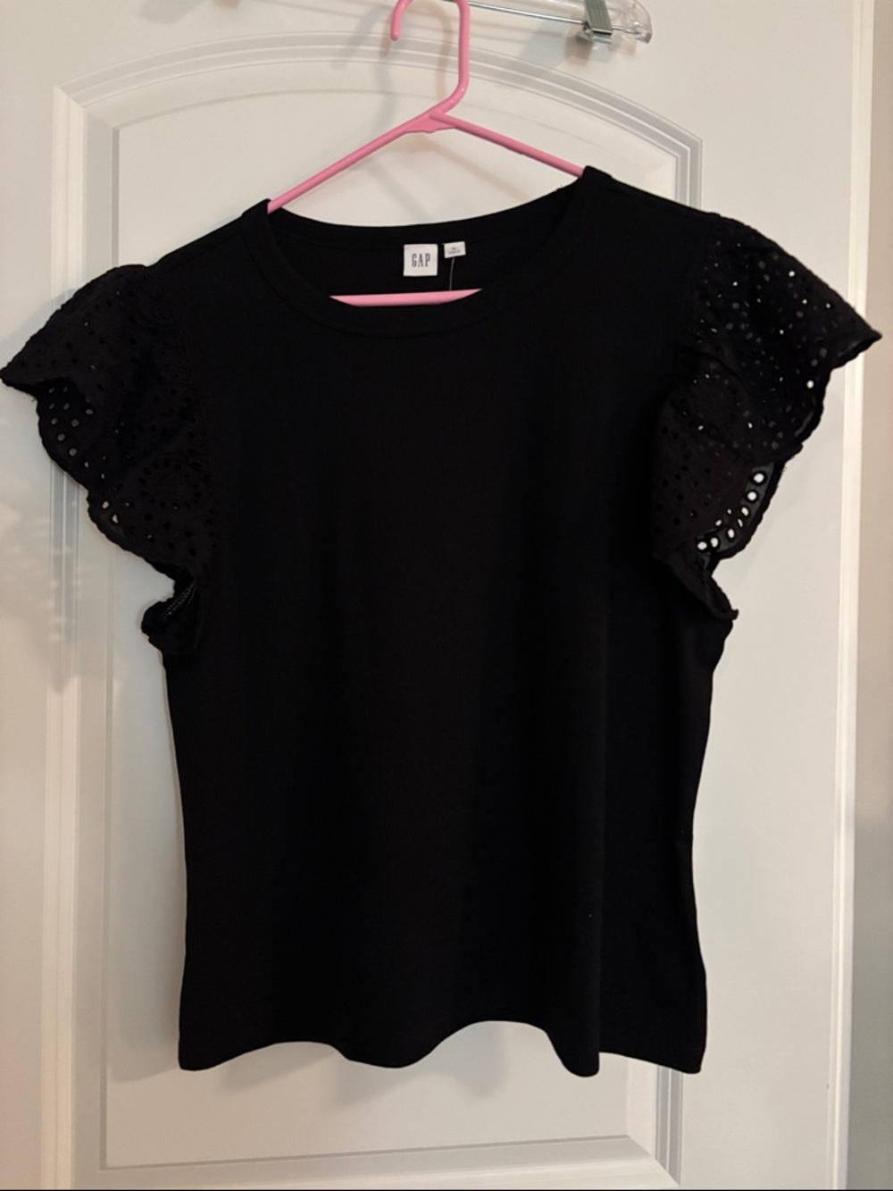 GAP Black Eyelet Flutter Sleeve Tee
